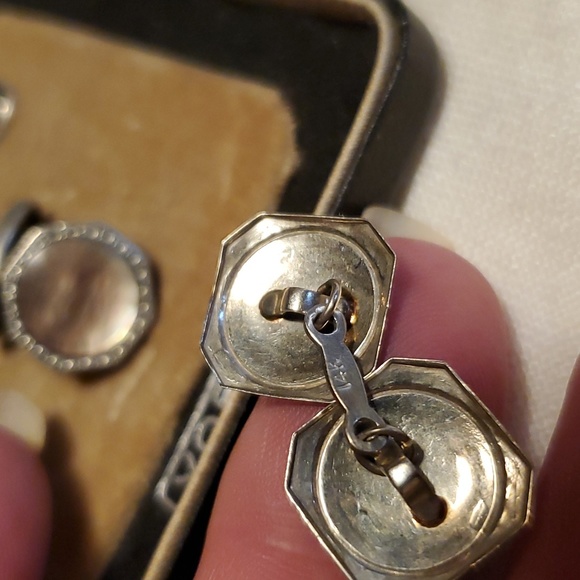 14k White Gold Art Deco Antique Cuff Links - Picture 2 of 8